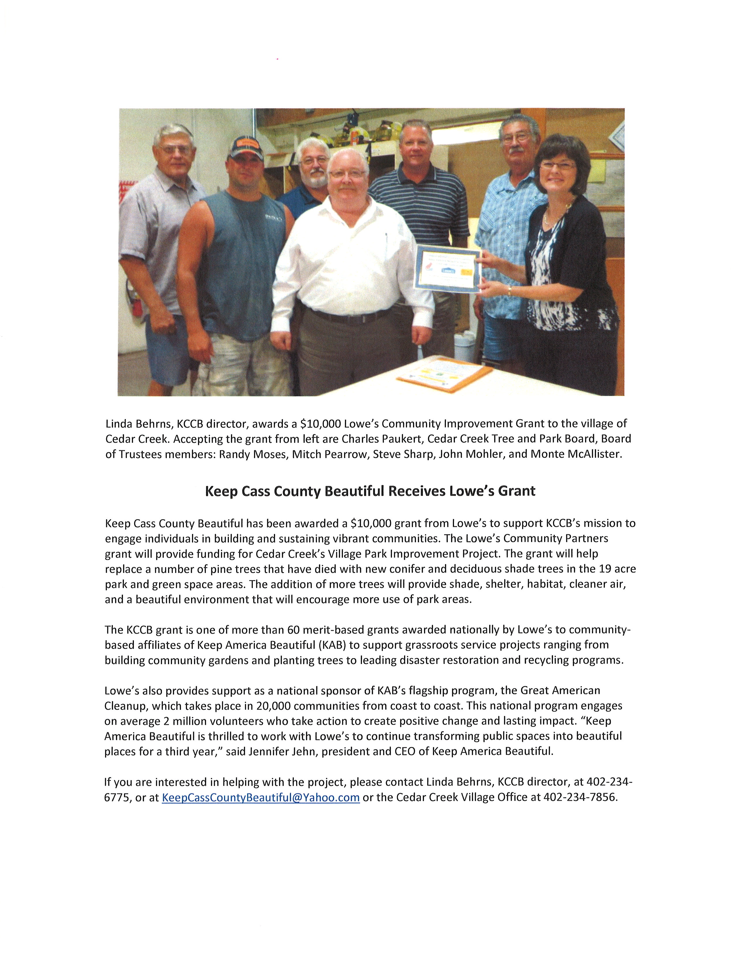 KCCB Lowes news release